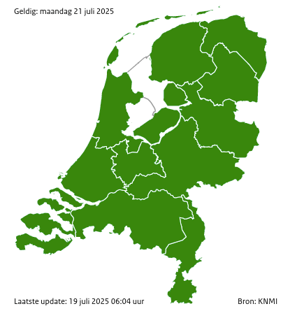 Waarschuwingen kaart Zuid-Holland overmorgen