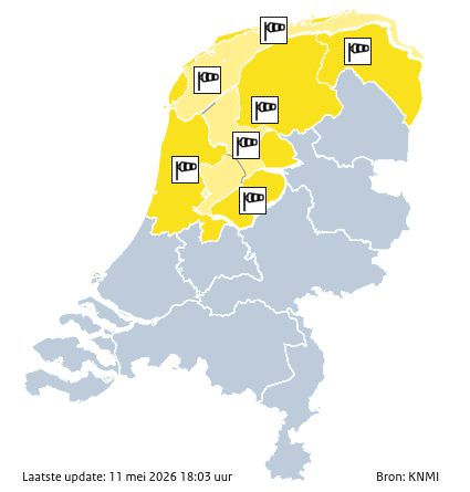 KNMI waarschuwingskaart Nederland vandaag