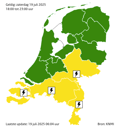 Waarschuwingen kaart Zuid-Holland vandaag