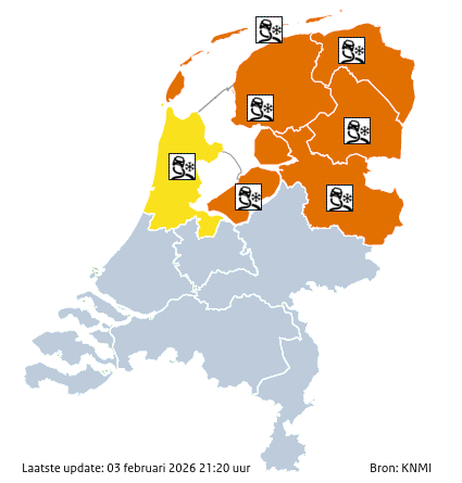 Waarschuwingen kaart Noord-Holland vandaag