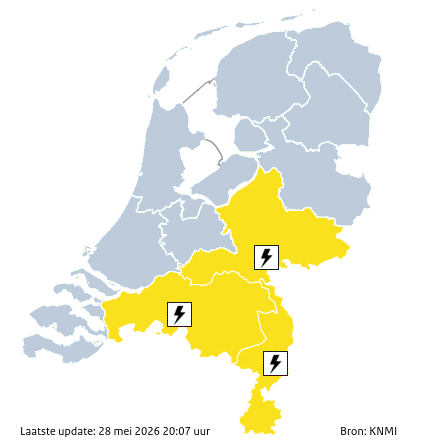 KNMI waarschuwingskaart Nederland morgen