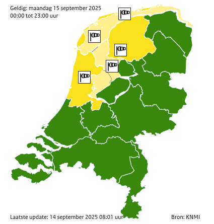 Waarschuwingen kaart Noordzee morgen