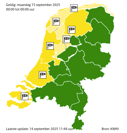 Waarschuwingen kaart Noord-Holland morgen