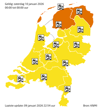 Waarschuwingen kaart Zuid-Holland morgen