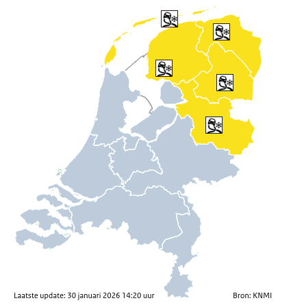 Waarschuwingen kaart Groningen morgen