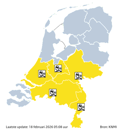 Waarschuwingen kaart Noord-Brabant morgen