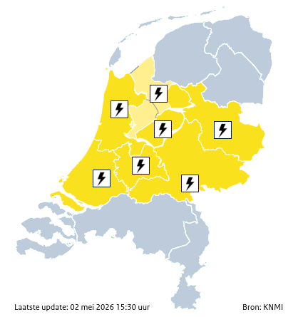 Waarschuwingen kaart Gelderland morgen